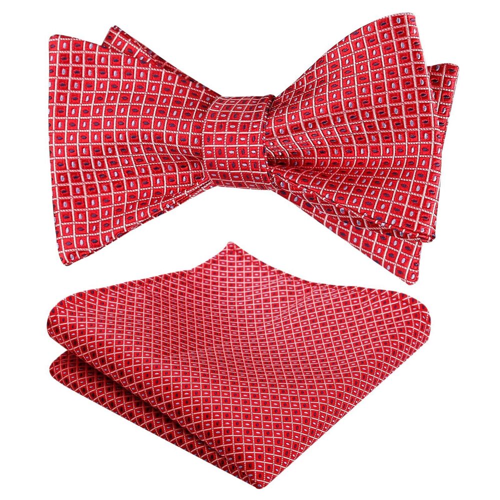 8056 2pcs Polka Dot Self Tied Bow Tie and Pocket Square Hand Tied Set